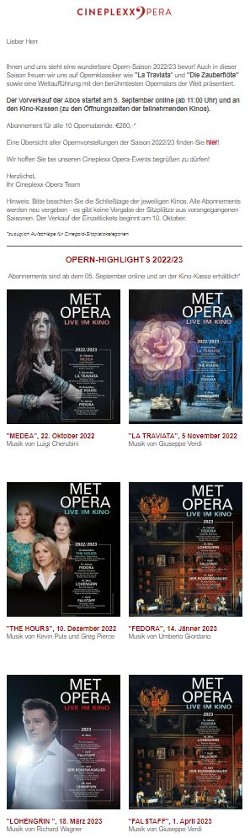 Cineplexx Opera Newsletter